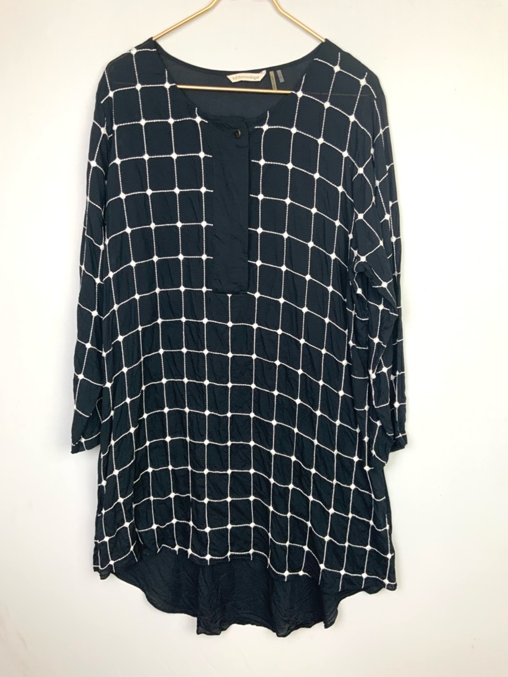 Soft Surroundings Sz XL Tunic Shift Dress Black White Embroidered Windowpane Top